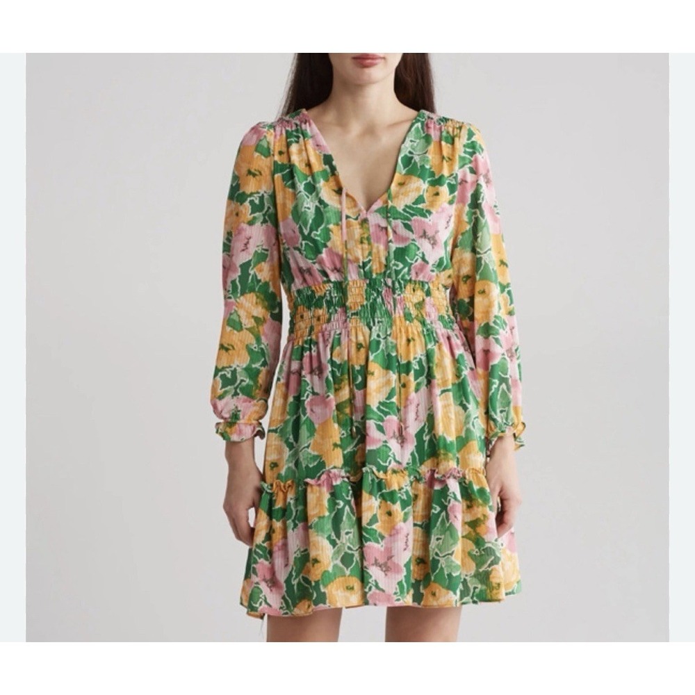 Taylor Drop Waist Green Floral Above Knee Derby Graduation Cocktail Dress L/14